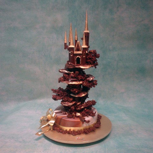 Almond Brittle Chocolate Online Chocolate Castle Wedding Cake with Gold Touch - Chocolate - Wedding Cakes