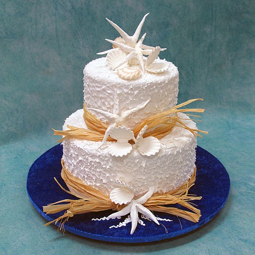 2 Tier Beach Wedding Cake with Raffia Ribbon Nature