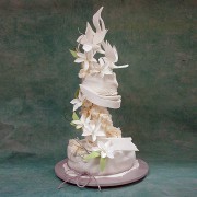 Abstract Wedding Cake with Birds And Lilies