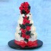 White Chocolate Fence Wedding Cake with Red Roses
